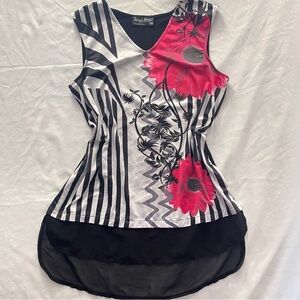 Tango Mango Floral Stripe Layered Tunic Tank Top M